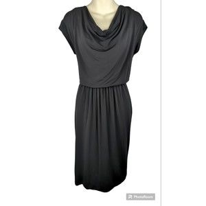 Max Mara Drape Dress Black Blouson Lbd Cocktail Cowl neck Italian 42 M 6